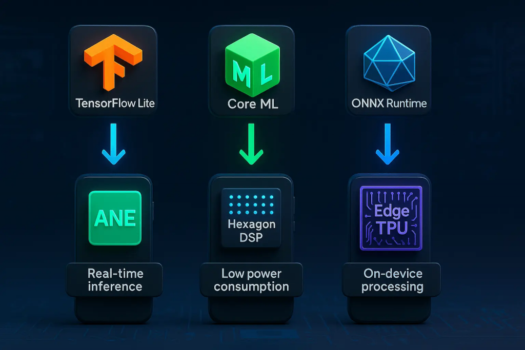 AI-powered mobile apps demonstrating offline functionality, local voice recognition, camera-based heart rate monitoring, and fraud detection with data processing on-device