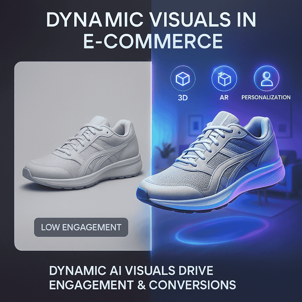 Dynamic e-commerce visuals created with AI-Powered eCommerce Solutions to deliver real-time personalization and engaging shopping experiences.